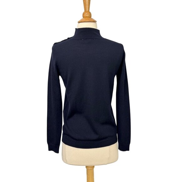Sezane Jacob Sweater Jumper Navy Blue Long Sleeve Wool High Neck Buttons Size XS - Picture 5 of 11